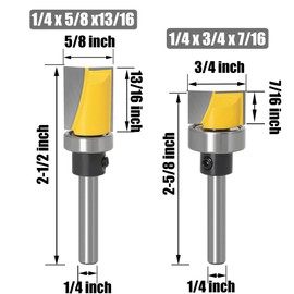 Treki 4pcs Template Flush Trim Router Bit Set, 1/4 Inch Shank Hinge Mortise Router Bits top bearing router bit Bottom Cleaning Router Bit for Woodworking Milling Cutter Tool （3/16" 7/16" 5/8" 1/4"）