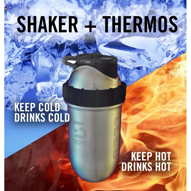 SHAKESPHERE Tumbler STEEL: Insulated Protein Shaker Bottle Keeps Hot Drinks