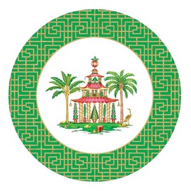 Caspari Christmas Pagodas Paper Dinner Plates in White - 8 Per Package