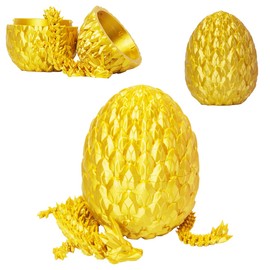 3D Printed Dragon Egg,Surprise Easter Basket Essentials with 12" Flexible Crystal Dragon Inside,Executive Desk Toys,Easter Basket Stuffers (Gold-Dragon Egg)