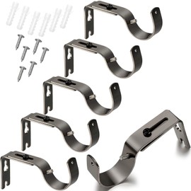 6 Pieces Curtain Rod Brackets General Adjustable Curtain Rod Holder Wall Bracket Hooks Outside Mounted Blinds Curtain Rod Bracket with Screws for 1 Inch Diameter Curtain Rod (Plating Black)