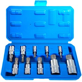 ALOUKA 10 Piece Drive Triple Square Spline Bit Socket Set, S2 and Cr-V Steel, 1/4-Inch, 3/8-Inch and 1/2-Inch, M4-M18, 12 Point Tamper Proof