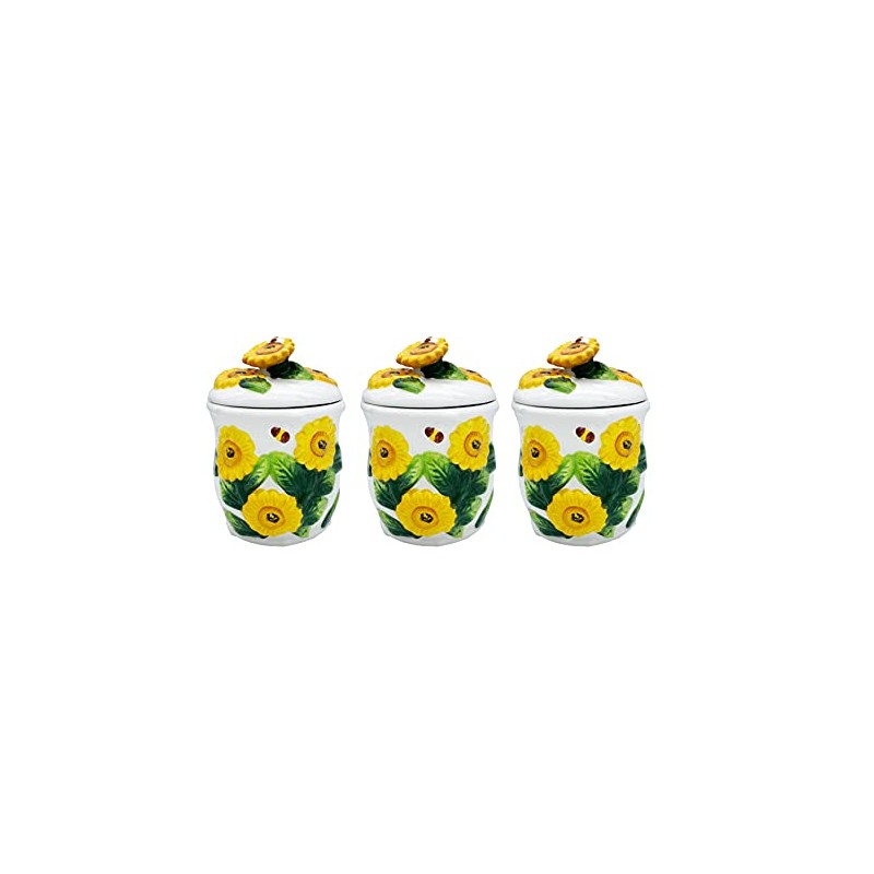 ACK 3D Sunflower 3pc Hand Painted Ceramic Canister Set with