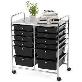Giantex 12 Drawer Rolling Storage Cart Tools Scrapbook Paper Office School Organizer (Black)