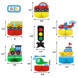 Transportation Honeycomb Centerpieces Transportation 3D Table Decorations Car Bus Train Plane Ship Helicopter Traffic Light Table Toppers for Kids Construction Birthday Party Baby Shower Photo Props Supplies