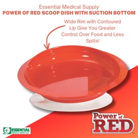Essential Medical Supply Power of Red Adaptive Scoop Dish with Suction Cup Bottom and Rimmed Side for Easier Eating - Includes 2 Dishes - Designed for Elderly and Senior Use Plus Dementia or Rehab