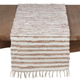 SARO LIFESTYLE 2129.GL1672B Les Fêtes Chindi Collection Foil Strip Table Runner with Cotton and Leather Blend, 16" x 72", Gold