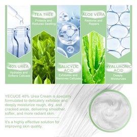 Crema de urea 40 por ciento para pies, más 2 por ciento de ácido salicílico - para piel áspera y gruesa seca y agrietada - Exfolia suavemente - Pies m