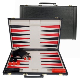WE Games Backgammon Set, Elegant Black Leatherette Case, 21 x 12.5 in. Closed; 25 x 21 in. Open, Family and Adult Board Games, Travel 2 Player Game