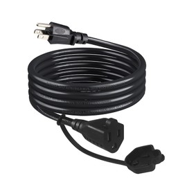 3FT Short Outdoor Extension Cord Weatherproof - Black Weather Resistant Garden 3 Prong Indoor Grounded Power Extension Cord, 16AWG SJTW Heavy Duty Single AC Outside Household Extension Cable (3FT)