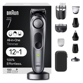 Braun All-in-One Men's Shaving Kit Series 7 7440, 12-in-1 Beard, Face, Nose, Ear Trimmer, Hair Clippers, Body Groomer and Manscaping + Travel Case + Charging Stand, Holiday Gifts for Men