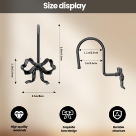 24PCS Bow Shower Curtain Hooks,Shower Curtain Rings,Cute shower curtain hooks,Rustproof Bow Knot Design for Bathroom Bedroom Living Room Art Decor.(Black)