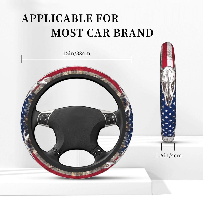 Camo Us Flag Deer Elastic Steering Wheel Cover Non-Slip Breathable