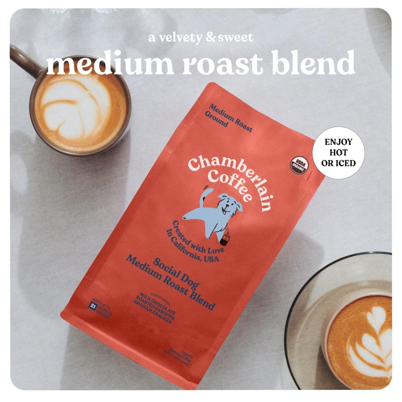 Chamberlain Coffee Social Dog Blend, Full Bodied Organic Coffee with