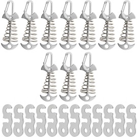 Zreneyfex Fishbone Spring Hooks with Anti-Slip BAuckles, Aluminum Alloy Tent Stakes for Outdoor Camping Windproof Tent Pegs Anchors Large Size 55mm (Silver)