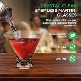 NutriChef Stemless Martini Glasses Set – 24 Lead-Free Crystal Glasses (6 Packs of 4) – 8.4oz, Shatter-Resistant, Dishwasher Safe Cocktail Glasses for Home Bar & Parties