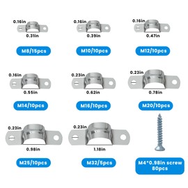 160 Pcs U Pipe Strap Clamp Assortment Kit, 8 Sizes Stainless Steel 2 Holes Cable U Bracket, Heavy Duty Pipe Fasten Holder for Tube, Pipe (M8 M10 M12 M14 M16 M20 M25 M32)