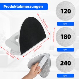Drywall Corner Sander, Half Round Hand Sander with 15 Pieces 225 mm Sandpaper 120/180/240 Grit, Corner Sander Sanding Tool for Corners, Wall, Wood, Furniture Restoration