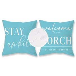 TAJWE Blue Outdoor Pillow Covers Waterproof 16x16 Set of 2 Welcome to Our Porch Stay Awhile Cushion Cases for Patio Furniture Sofa Couch Decor