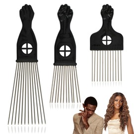 3PCS Afro Hair Comb - Black Metal Afro Pick Comb for Men & Women - Detangling Home Salon Hair Styling Supplies