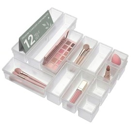 12-Piece Drawer Organiser Set - Modular Organiser System for Kitchen, Bathroom, Office & Dressing Table - Matte Finish (Frosted) - BPA Free & Robust - Swiss Quality (Includes Original Rotho Products)
