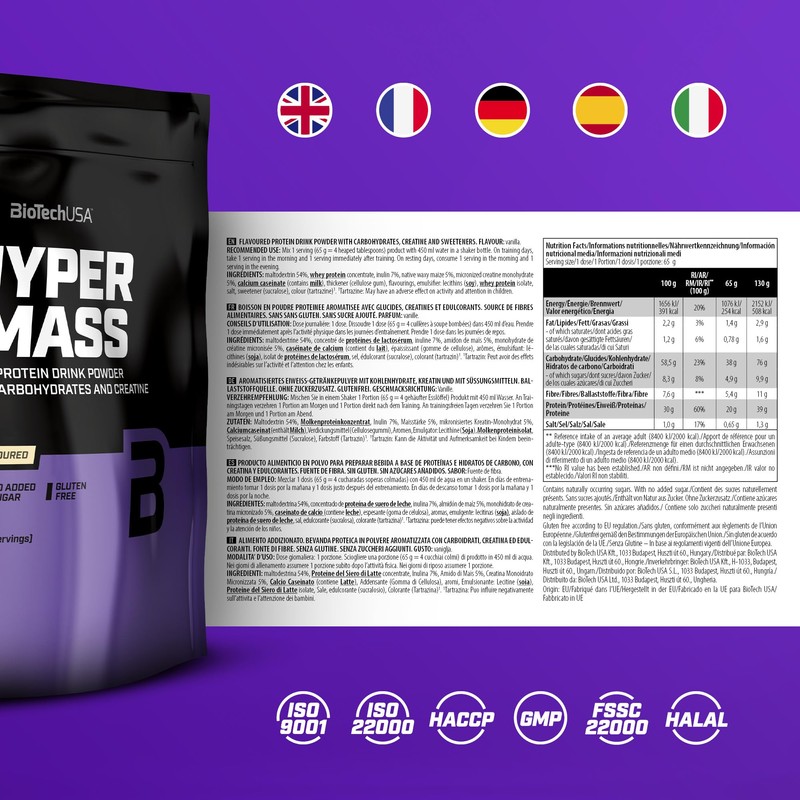 BioTechUSA Hyper Mass - Mass Gainer mit Kohlenhydraten & Proteinmischung