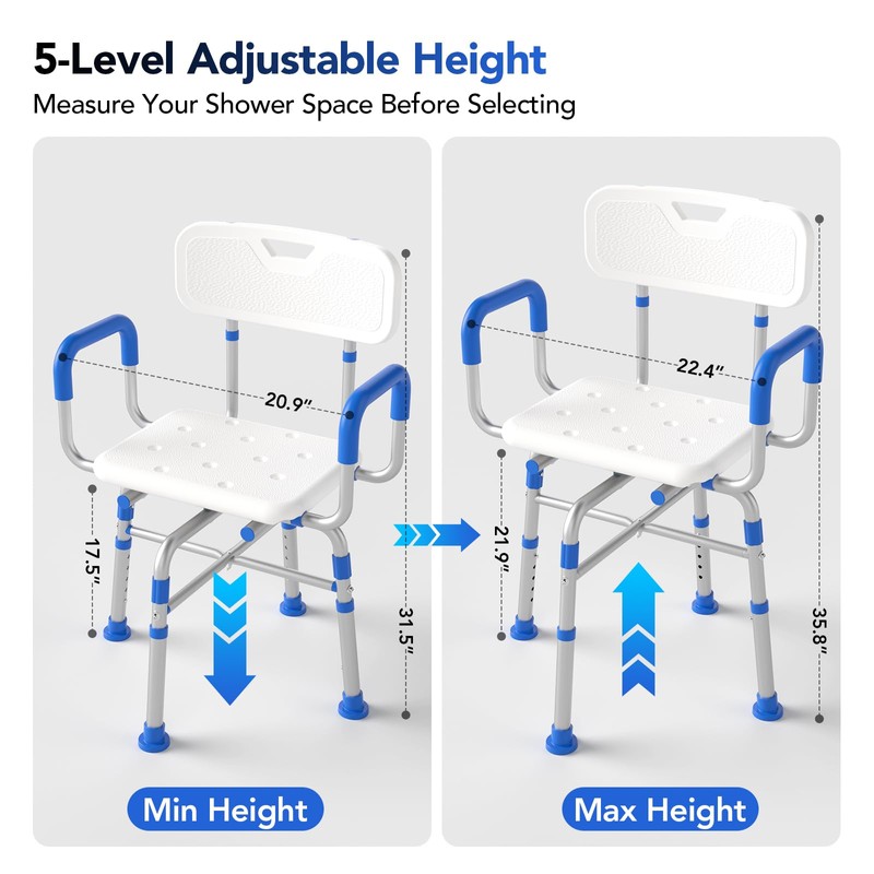 Ruiers 360° Swivel Shower Chair with Arms and Back