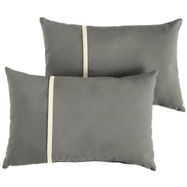 Sorra Home Indoor Outdoor Sunbrella Lumbar Pillows, Set of 2, 12 x 18, Canvas Charcoal Grey & Canvas Natural Ivory 2 Count
