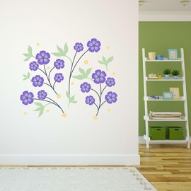 Design With Vinyl Danish Pastel Wall Decal Beautiful Sets of Purple Flowers with Leaves Removable - Size: 10 in x 8 in
