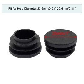 Suiwotin 24PCS 25mm (1 Inch) Round Plastic Plug, Round Black Plastic End Cap, Pipe Tubing End Cap, Furniture Finishing Plug Fits for 3/4" to 15/16" OD Tubing
