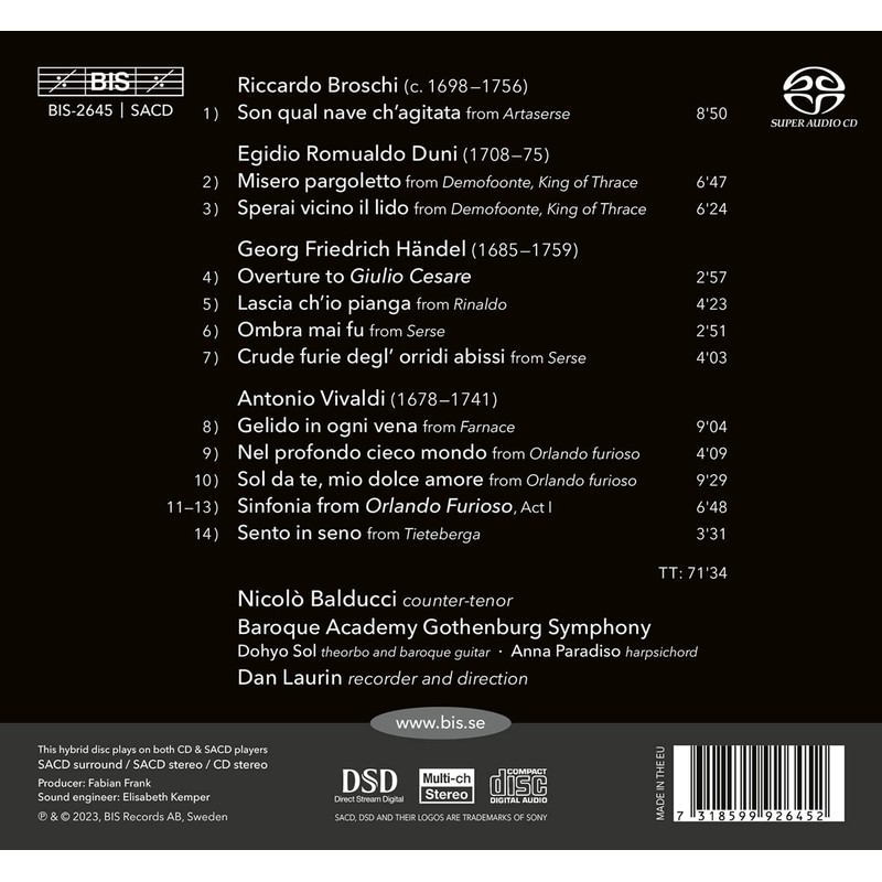 Broschi, Duni, Handel & Vivaldi: Amore Dolore - Countertenor Arias