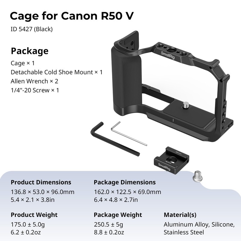 SMALLRIG Cage for Canon EOS R50 V (Black) 5427