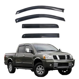 Rain Guards Compatible with 2004-2015 Nissan Titan Crew Cab, Acrylic Slim Style Window Visor Rain Guard, Side Window Deﬂector for Nissan Titan Accessories 4 Pieces, 2005 2006 2007 2008 2009 2010