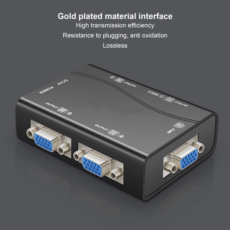 VGA Splitter,1 in 4 Out,250MHz 1920x1440 Monitor Screen Distributer,USB Powered