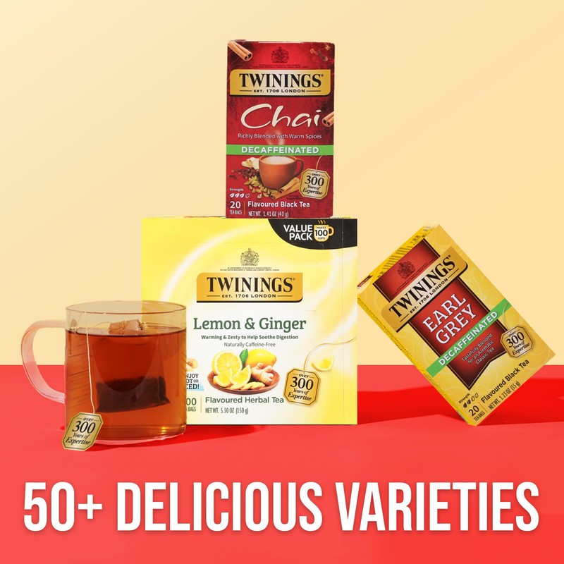 Twinings Decaffeinated Chai Individually Wrapped Bags, 20 Count (Pack of