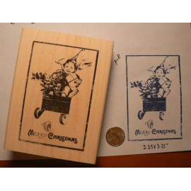 Dragonflylaser Merry Christmas rubber stamp WM antique image 3.25x2.25" P18