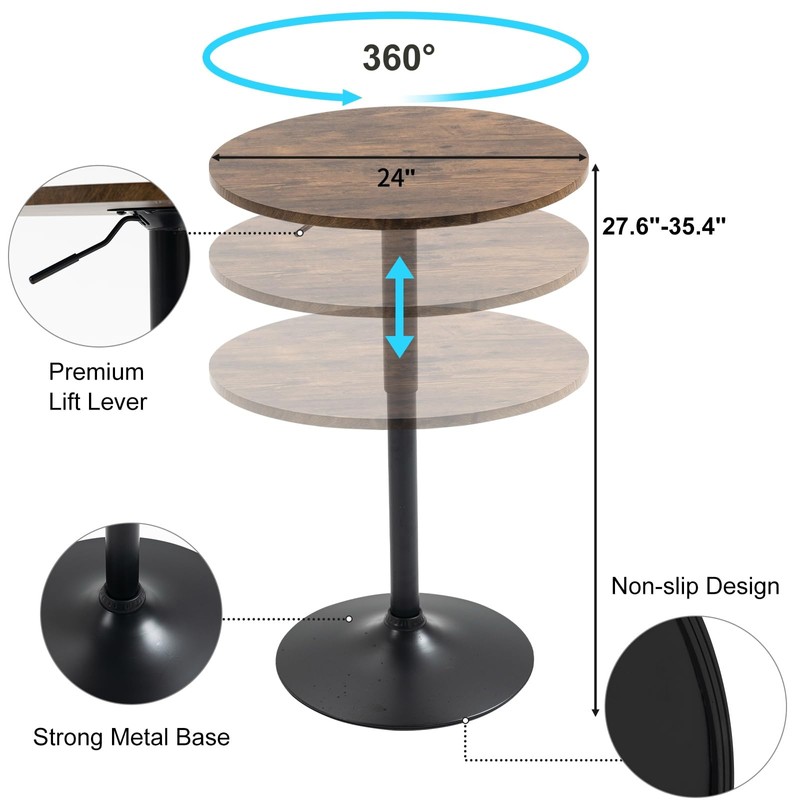 TUOMUR 24" Round Bar Table, Bistro Pub Table, Adjustable Height