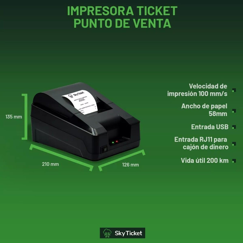 Sky Ticket Kit Punto Venta Impresora Tickets Lector Barras Bluetooth
