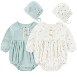 Ruliby Floral Baby Bodysuit Long Sleeve Romper Infant Girl Clothes Set 3-6 Months