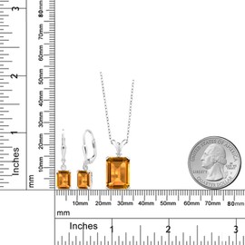 Gem Stone King Emerald Cut 14X10MM and 8X6MM Gemstone Birthstone and Diamond Pendant and Earrings Jewelry Set For Women | 925 Sterling Silver | With 18 Inch Silver Chain