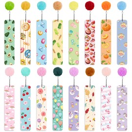 Adecortalk 16 Pcs Cute Bookmarks Bulk Colorful Book Marks with Pompom Pendant Gifts for Reading Kids Boys Girls Book Lovers Reading Presents Classroom Reading Prizes Party Favor