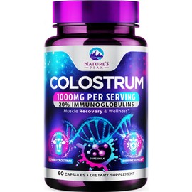 Bovine Colostrum Supplement 1000mg - with 20% Immunoglobulins (IgG) for Immunity & Immune Support, Energy & Gut Health, SP Colostrum Powder Pills, Gluten Free, Non-GMO & Bottled in USA - 60 Capsules