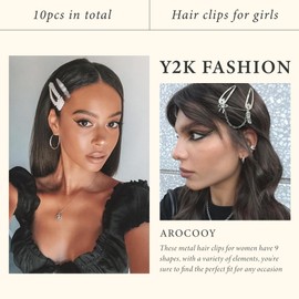 Arocooy Silver Hair Clips Snap Hair Bows Pendant Star Clips Pearl Hair Barrettes Black Y2K Baroque Hair Accessories for Women and Girls