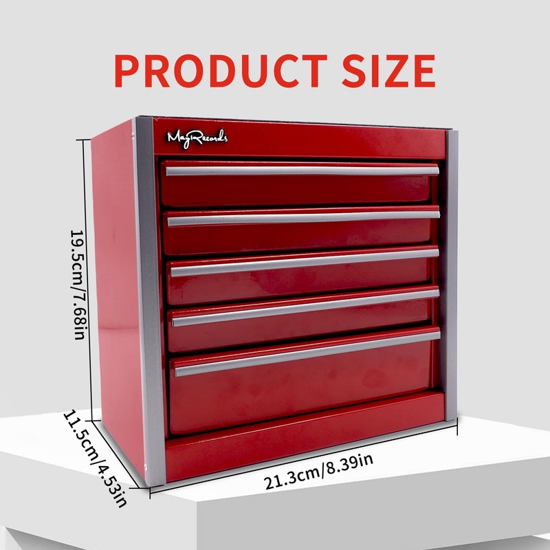 MayRecords Red Mini Metal Tool Box with 5 Drawers and