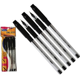 SAINO 5 x 0.7mm Tip Tri-Fit Triangular BLACK Ballpoint Pens Smooth Fine Writing