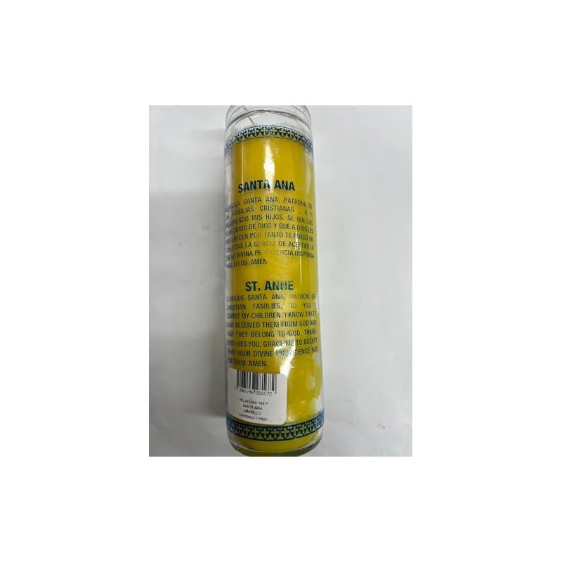 St. Anne (Santa Ana) unscented Yellow Pillar Candle in Glass