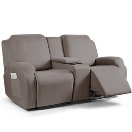TAOCOCO Recliner Loveseat Cover with Middle Console 4 Pieces Recliner Sofa Cover Polyester Fabric Stretch Loveseat Reclining Sofa Covers (Taupe, 2 Seat Recliner Cover with Console)