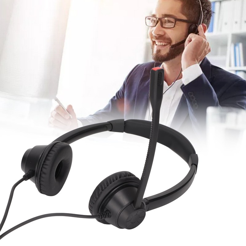 RJ9 Headset Noise Cancelling Mute Function Corded Business Headphone with