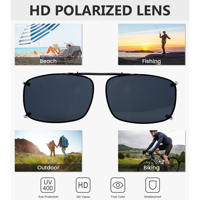Eyekepper Grey/Brown/G15 Lens 3-pack Clip-on Polarized Large Sunglasses 58x38 MM