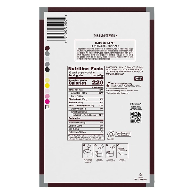 HERSHEY'S Milk Chocolate Candy Bars, 1.55 oz (36 Count)